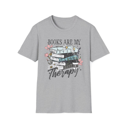 Books Are My Therapy Unisex Softstyle T-Shirt, Book Lover Gift, Reading Shirt, Literary Gift, Bookish Apparel, Cozy Outfit