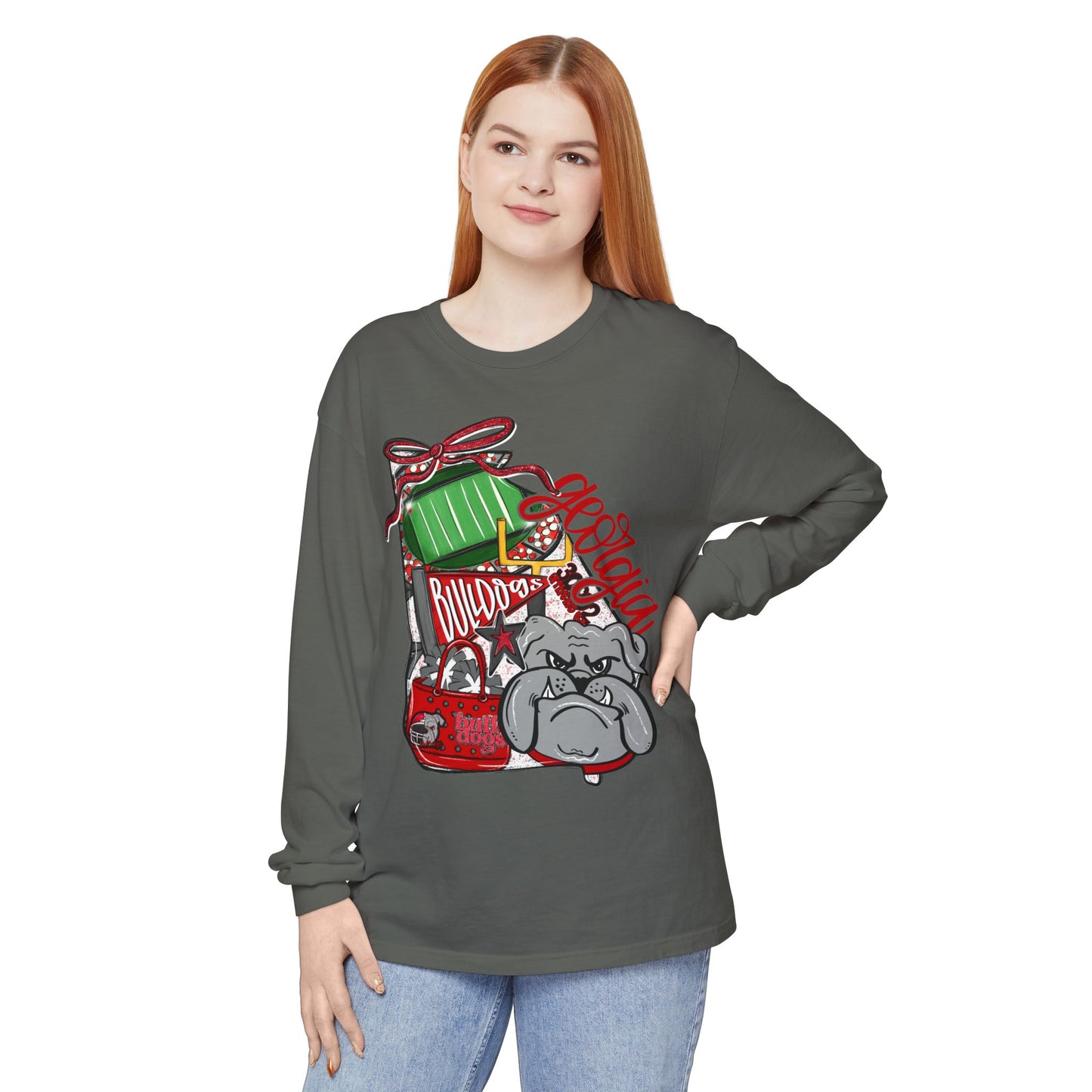Garment-Dyed Long Sleeve T-Shirt with Bulldog Design | Casual Wear, Bulldog Lovers Gift, Unique Graphic Tee, Dog-Themed Apparel, [...]