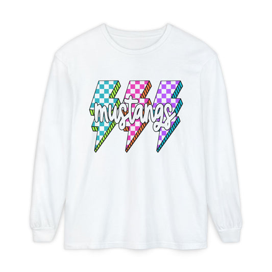 Colorful Mustangs Garment-Dyed Long Sleeve Tee, Unisex T-Shirt, Casual Wear, Gift for Mustang Lovers, Retro Graphic Shirt