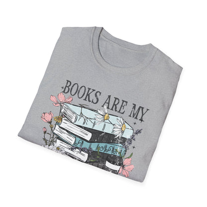 Books Are My Therapy Unisex Softstyle T-Shirt, Book Lover Gift, Reading Shirt, Literary Gift, Bookish Apparel, Cozy Outfit