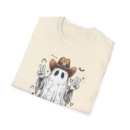 Ghost Cowboy Unisex Softstyle T-Shirt | Fun Halloween Tee, Casual Wear, Gift for Friends, Unique Halloween Costume, Spooky Vibes