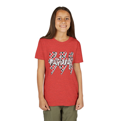 Youth Short Sleeve Tee with Mustangs Design – Perfect for Sports Fans, Team Spirit, Gifts, Birthdays, Back to School