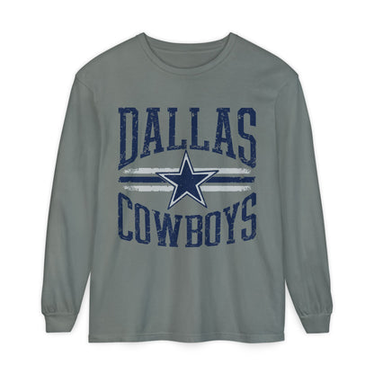 Dallas Cowboys Garment-Dyed Long Sleeve T-Shirt - Perfect for Game Days, Tailgating, Football Season, Sports Fans, Casual Wear