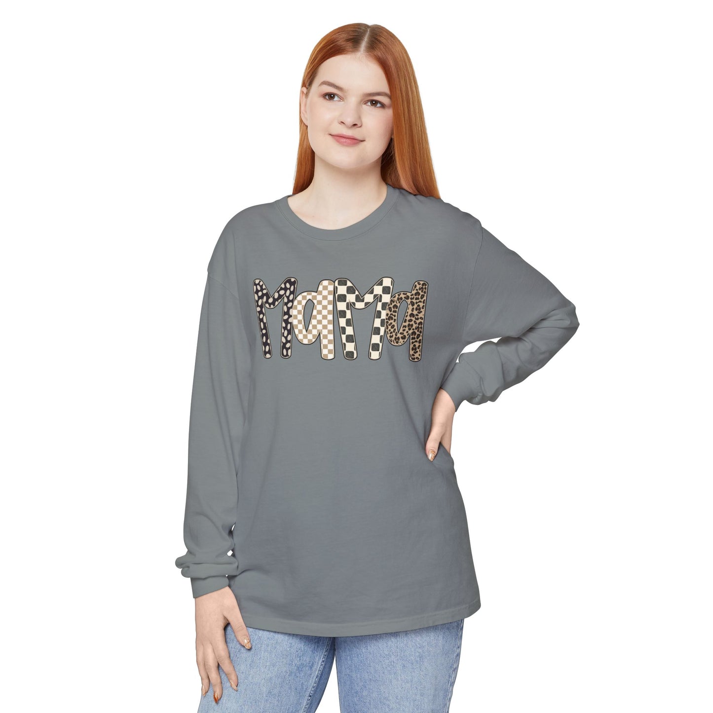 Mama Leopard Checkered Long Sleeve Tee