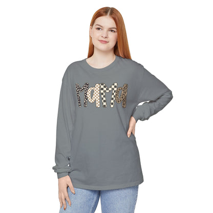 Mama Leopard Checkered Long Sleeve Tee