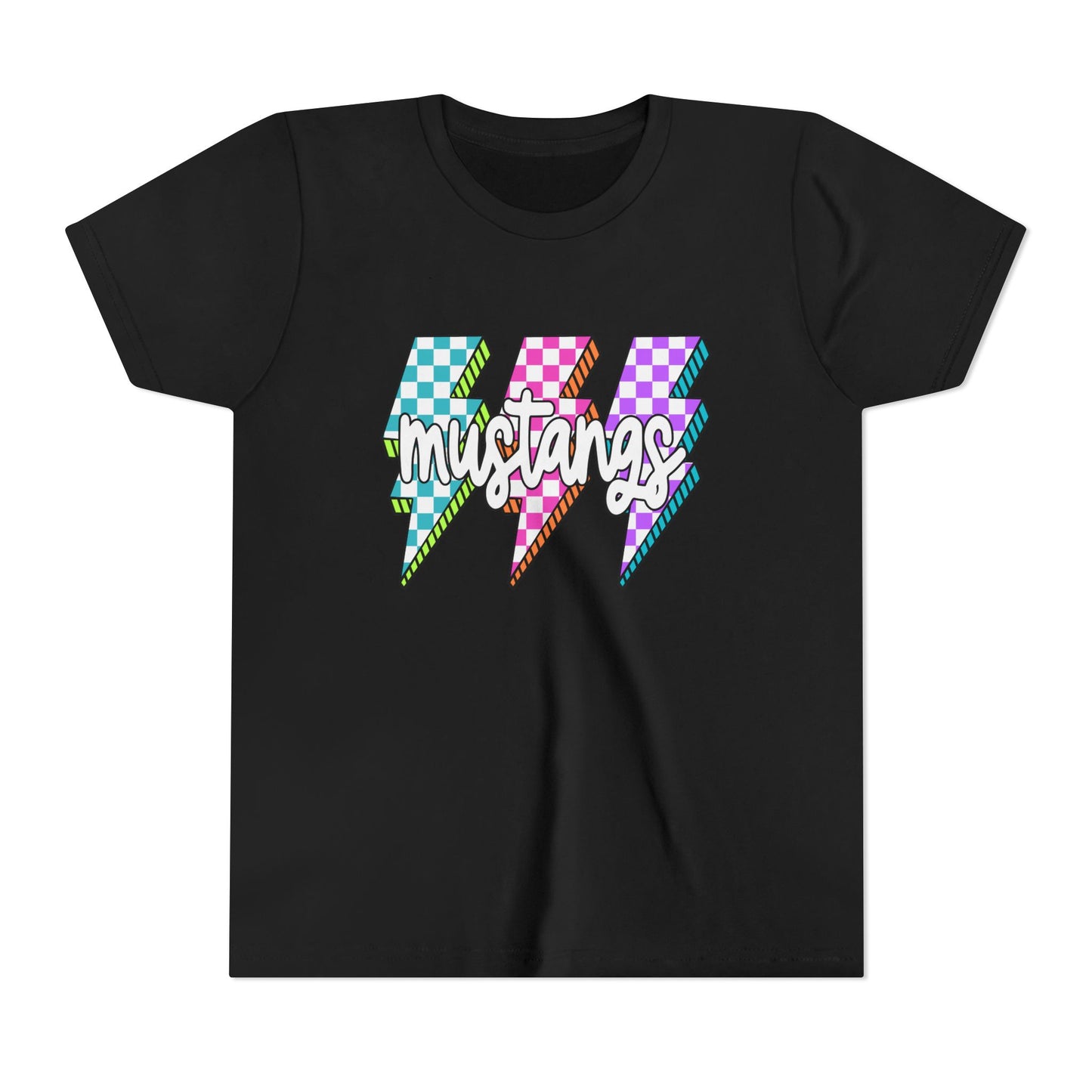 Vibrant Youth Tee - ‘Mustangs’ Graphic Short Sleeve Shirt for Kids, Perfect for Birthdays, Sports, Back to School, Gifts, and Casual Wear