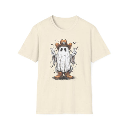 Ghost Cowboy Unisex Softstyle T-Shirt | Fun Halloween Tee, Casual Wear, Gift for Friends, Unique Halloween Costume, Spooky Vibes
