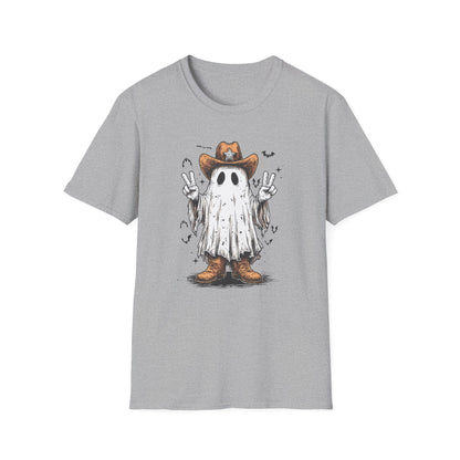 Ghost Cowboy Unisex Softstyle T-Shirt | Fun Halloween Tee, Casual Wear, Gift for Friends, Unique Halloween Costume, Spooky Vibes