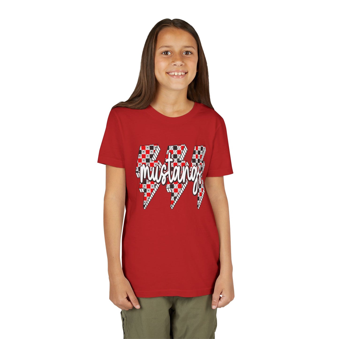 Youth Short Sleeve Tee with Mustangs Design – Perfect for Sports Fans, Team Spirit, Gifts, Birthdays, Back to School