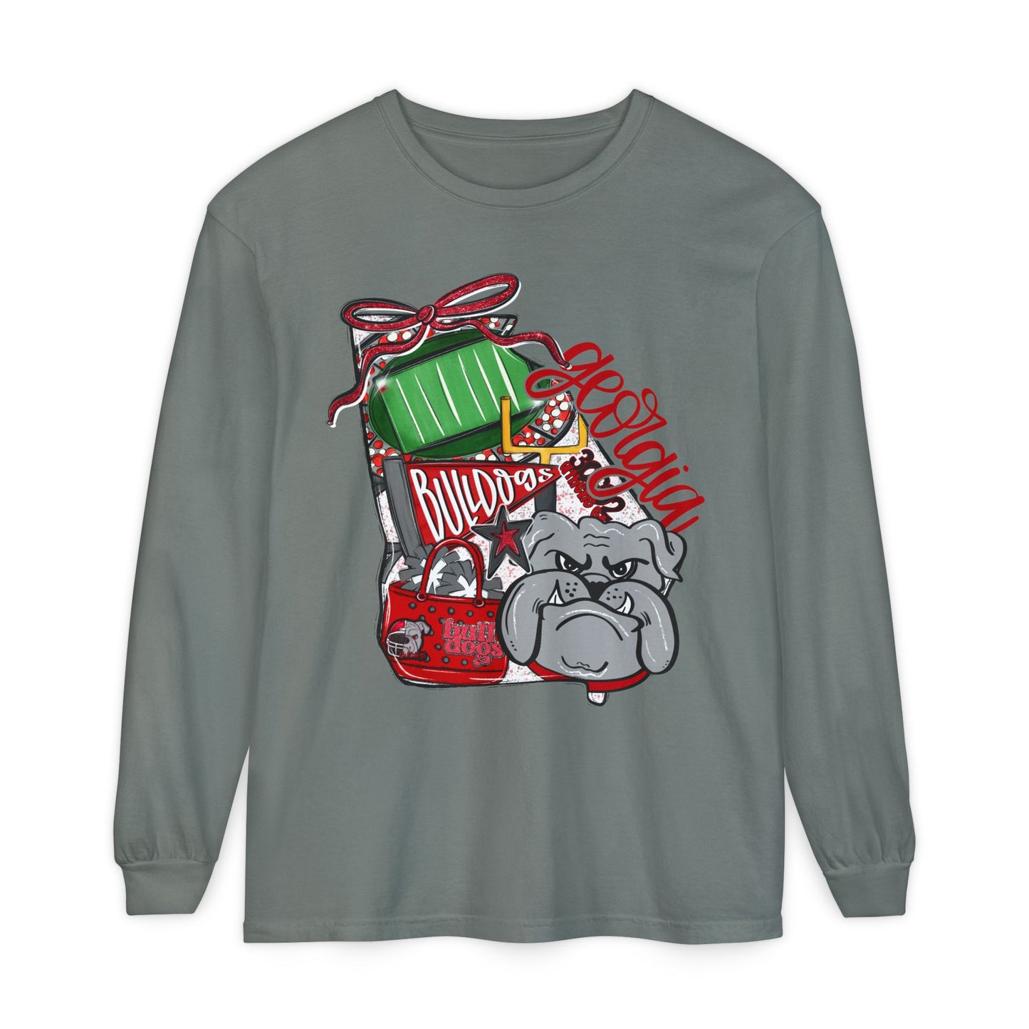 Garment-Dyed Long Sleeve T-Shirt with Bulldog Design | Casual Wear, Bulldog Lovers Gift, Unique Graphic Tee, Dog-Themed Apparel, [...]