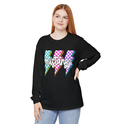 Colorful Mustangs Garment-Dyed Long Sleeve Tee, Unisex T-Shirt, Casual Wear, Gift for Mustang Lovers, Retro Graphic Shirt