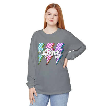 Colorful Mustangs Garment-Dyed Long Sleeve Tee, Unisex T-Shirt, Casual Wear, Gift for Mustang Lovers, Retro Graphic Shirt