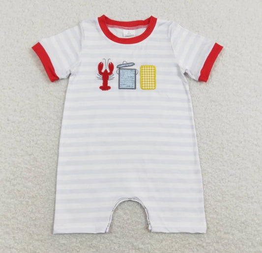 Boys Crawfish Embroidery Shorts Romper