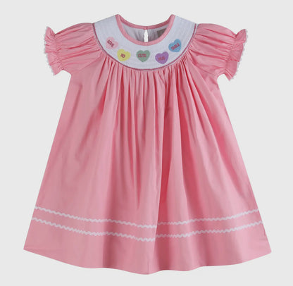 Pink Candy Hearts Valentine Smocked Dress