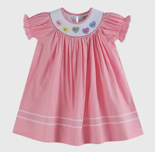 Pink Candy Hearts Valentine Smocked Dress