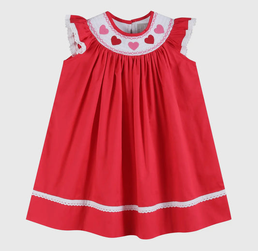Red Heart & Lace Smocked Dress