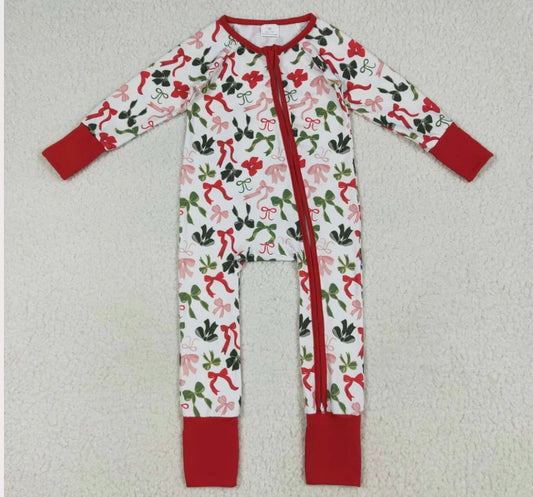Green & Red Bows Bamboo Romper