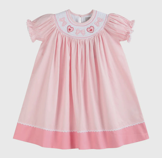 Pink Hearts & Bows Smocked Dress