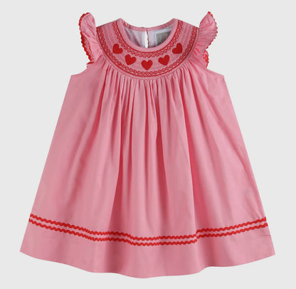 Pink Heart Valentine Smocked Dress