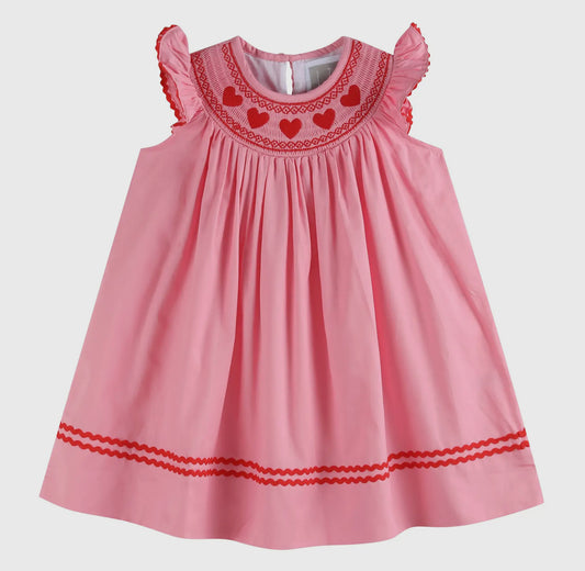 Pink Heart Valentine Smocked Dress
