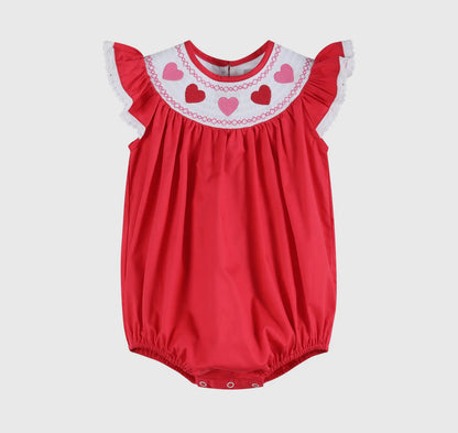 Red Heart & Lace Smocked Romper
