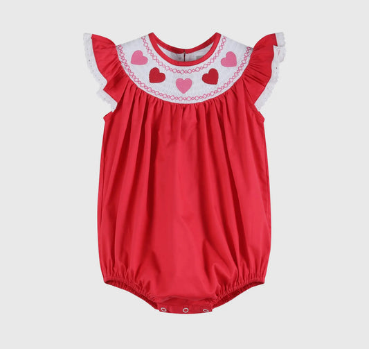 Red Heart & Lace Smocked Romper