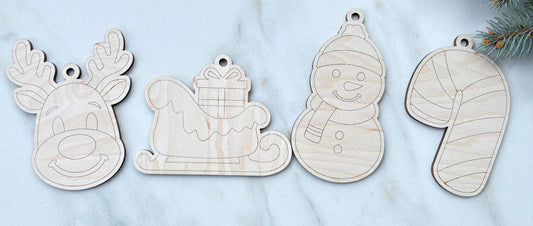 Paintable Christmas Ornament 7 Ornament Set
