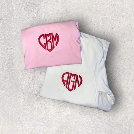 Valentines Scalloped Heart Monogram Short Sleeve
