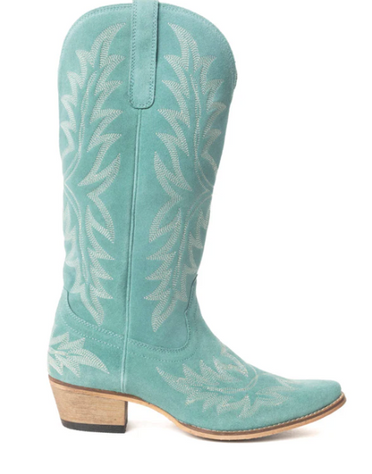 Midnight Trail Embroidered Leather Boots in Shadow Green
