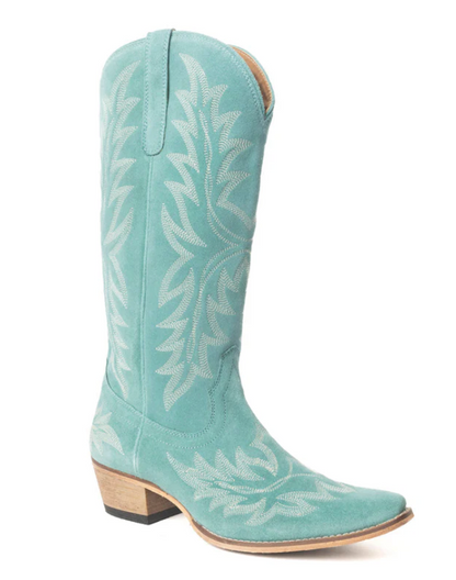 Midnight Trail Embroidered Leather Boots in Shadow Green