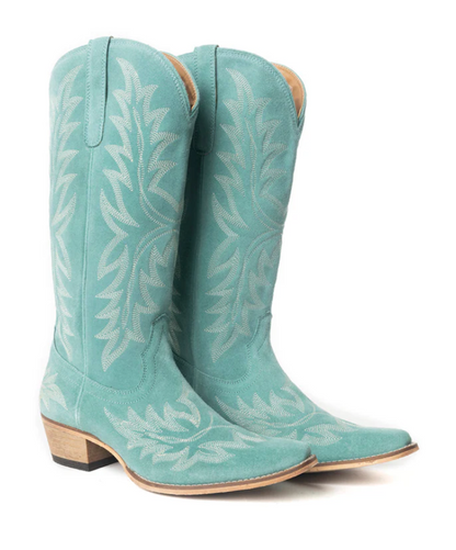 Midnight Trail Embroidered Leather Boots in Shadow Green