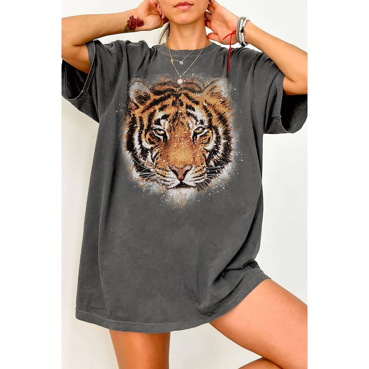 TIGER FACE OVERSIZED MINERAL GRAPHIC TEE