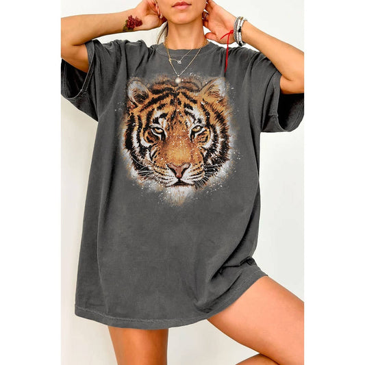 TIGER FACE OVERSIZED MINERAL GRAPHIC TEE